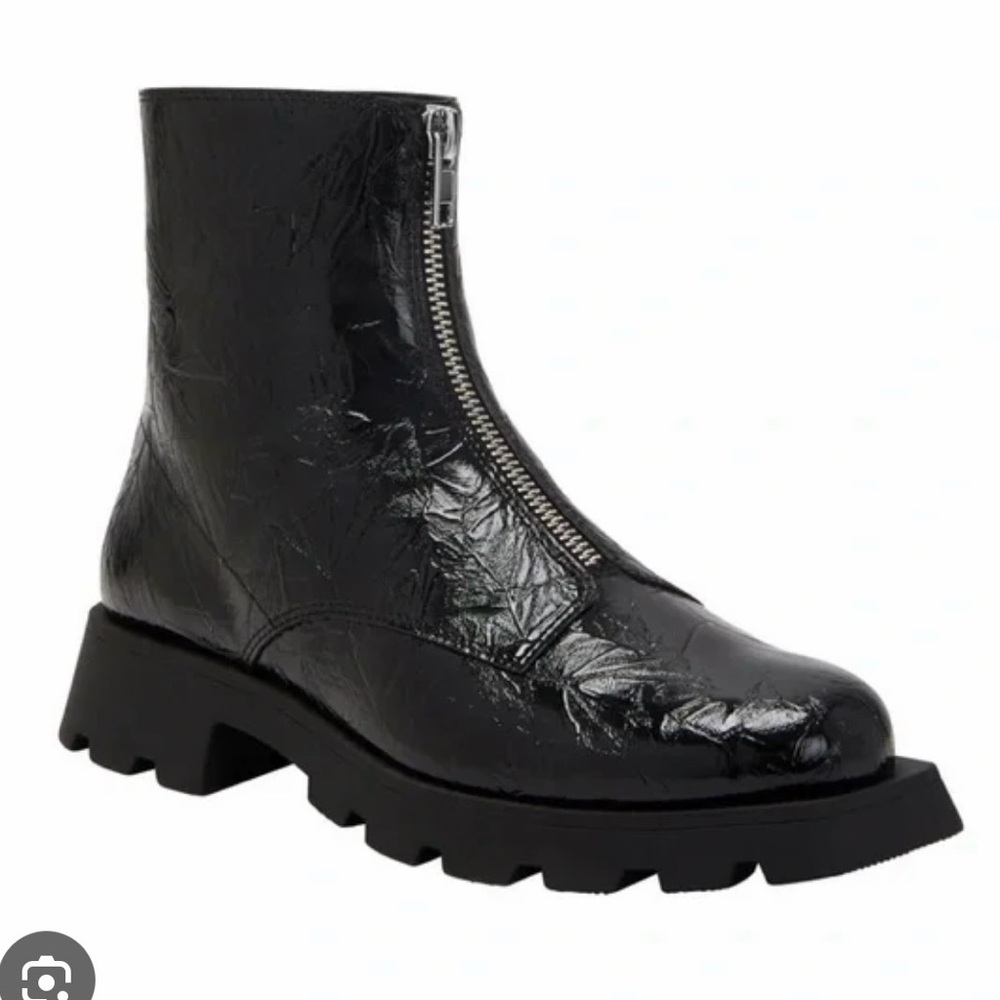 Katy Perry Collections Black Front-Zip Chunky Sole Ankle Bootie